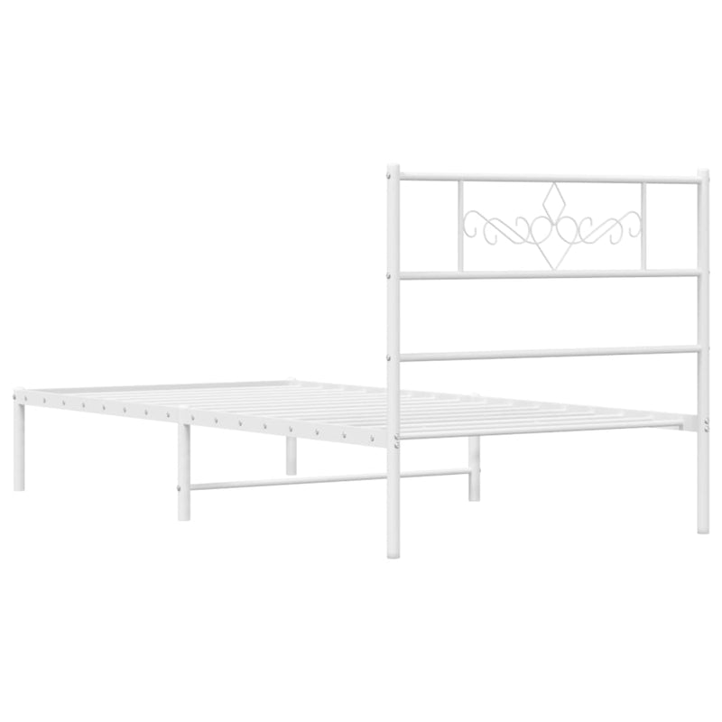 Metal Bed Frame with Headboard White 107x203 cm