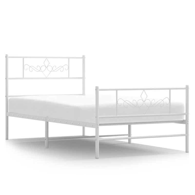 Metal Bed Frame with Headboard and Footboard White 107x203 cm