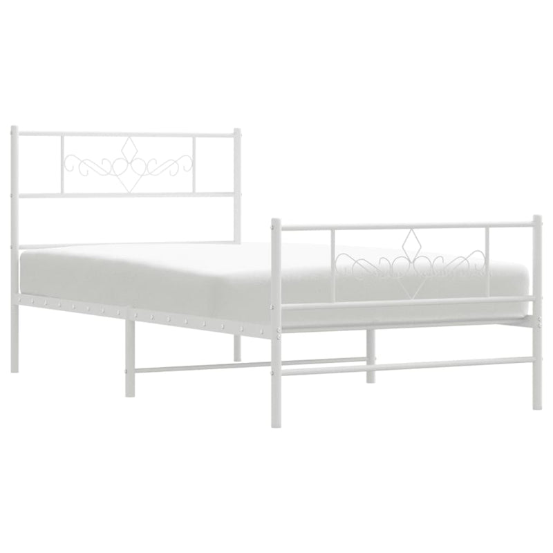 Metal Bed Frame with Headboard and Footboard White 107x203 cm