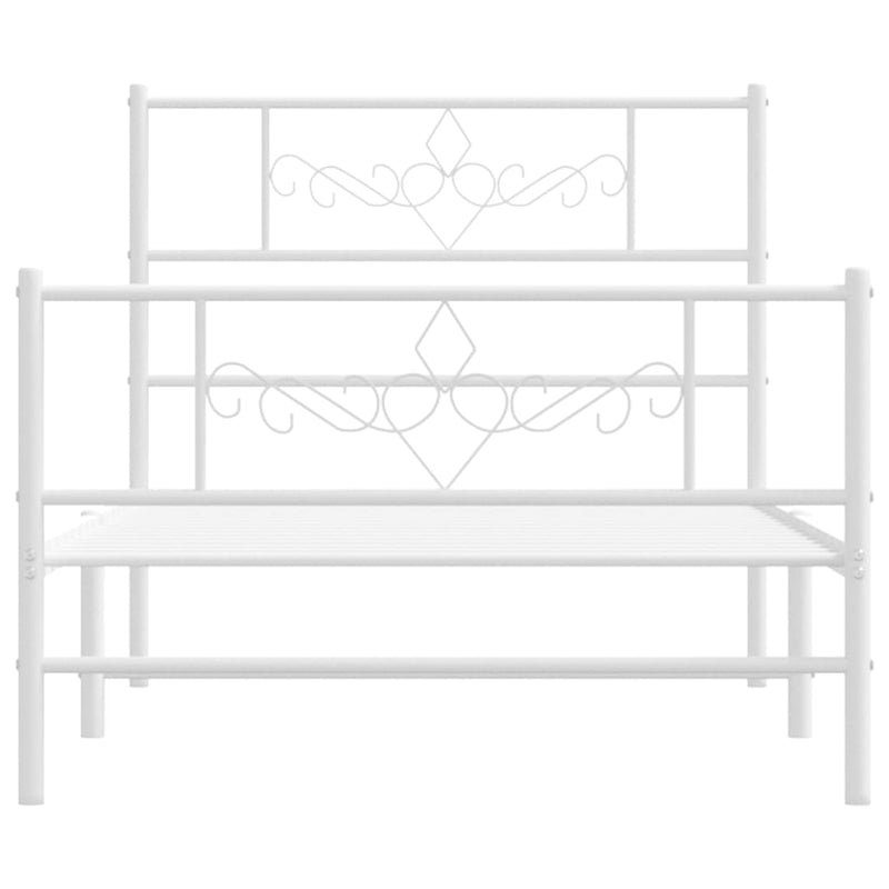 Metal Bed Frame with Headboard and Footboard White 107x203 cm