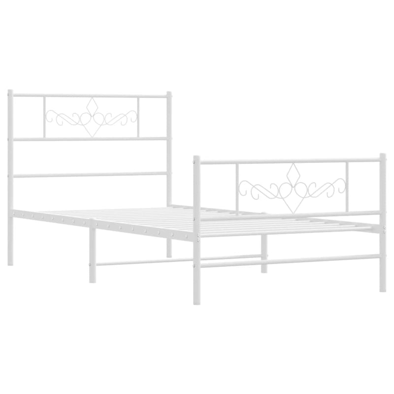 Metal Bed Frame with Headboard and Footboard White 107x203 cm