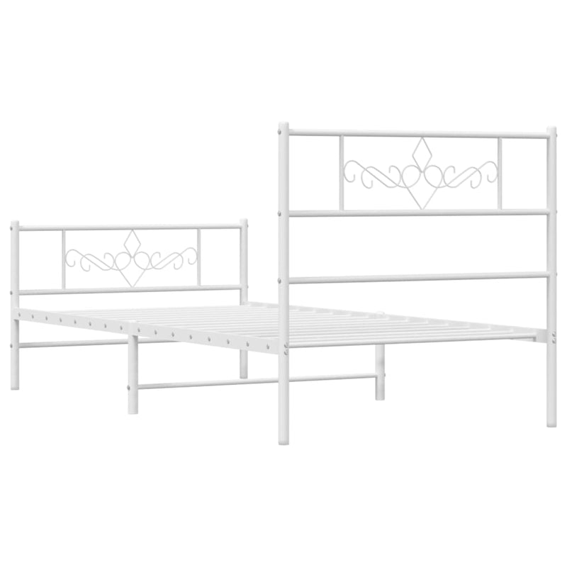 Metal Bed Frame with Headboard and Footboard White 107x203 cm