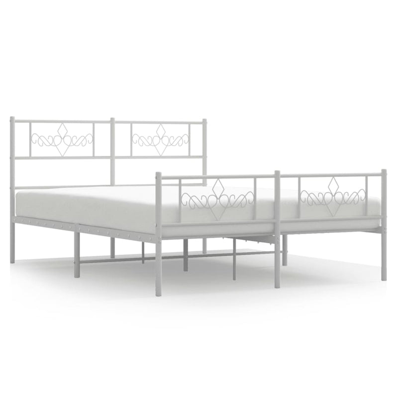 Metal Bed Frame with Headboard and Footboard White 150x200 cm