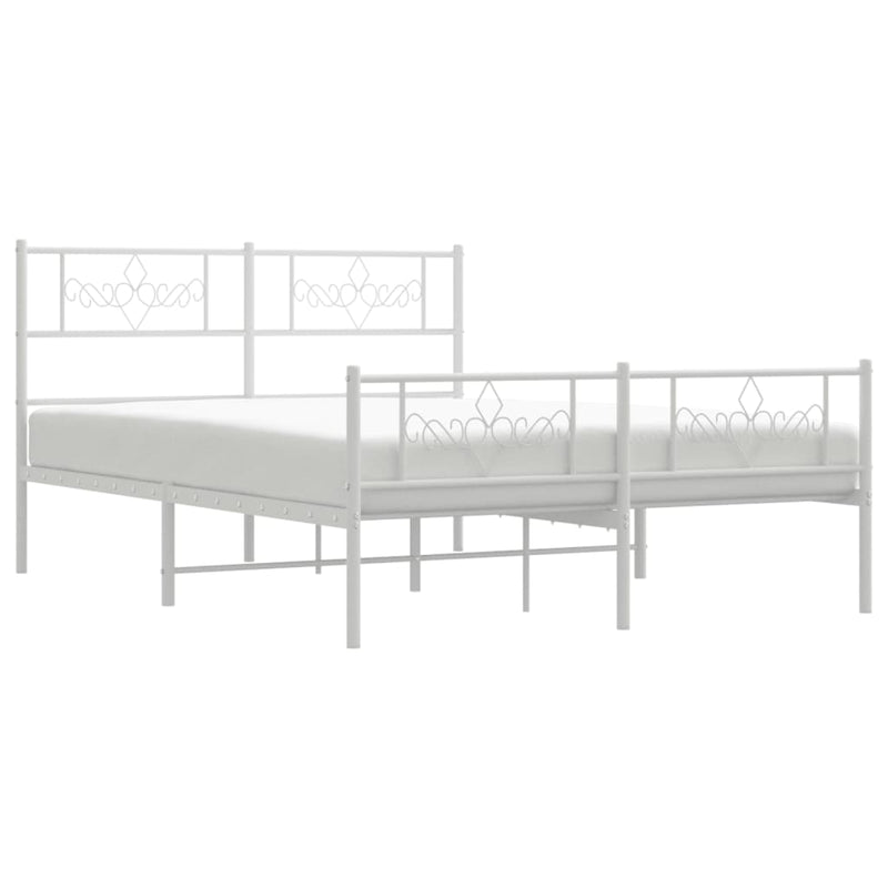 Metal Bed Frame with Headboard and Footboard White 150x200 cm