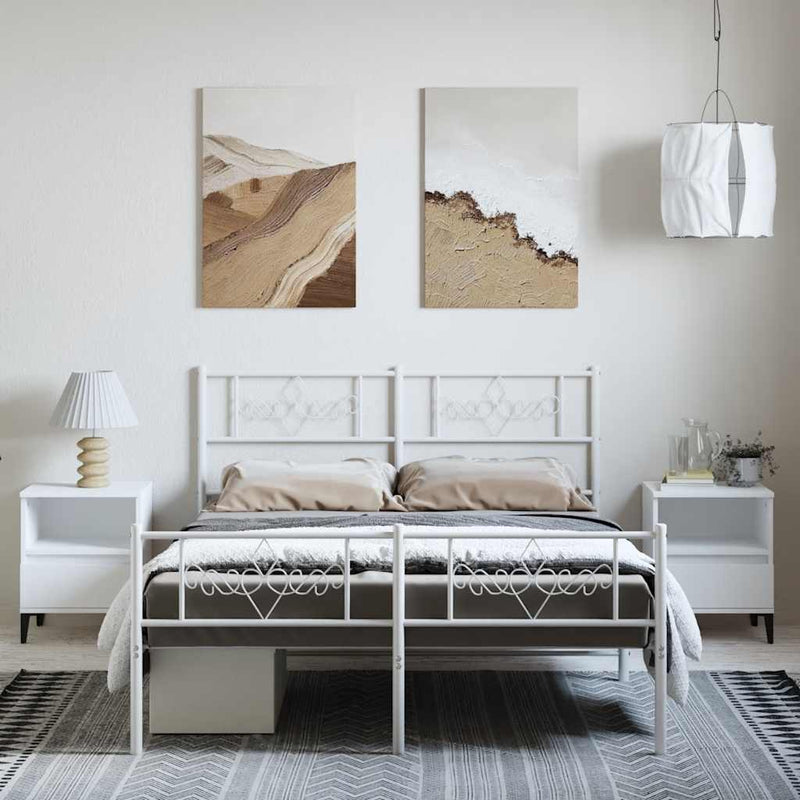vidaXL Metal Bed Frame without Mattress with Footboard White 150x200 cm