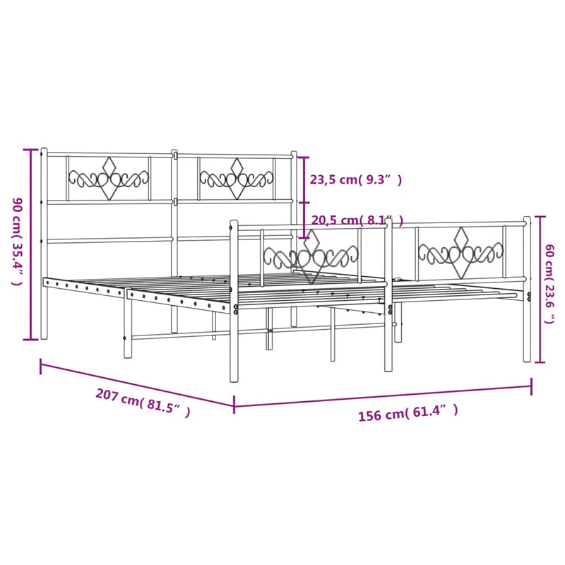 Metal Bed Frame with Headboard and Footboard White 150x200 cm