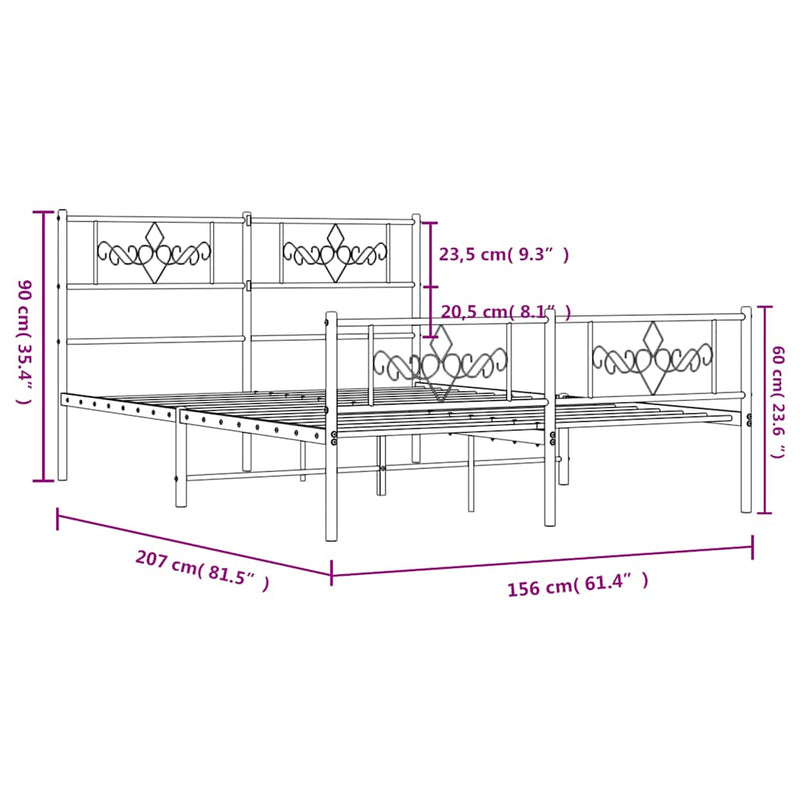 vidaXL Metal Bed Frame without Mattress with Footboard White 150x200 cm