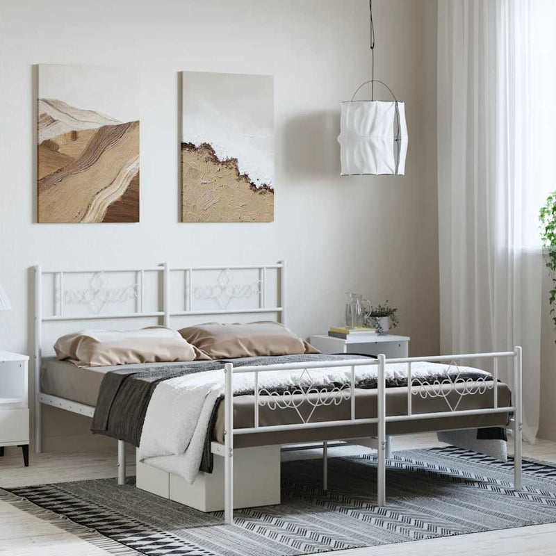 vidaXL Metal Bed Frame without Mattress with Footboard White 150x200 cm