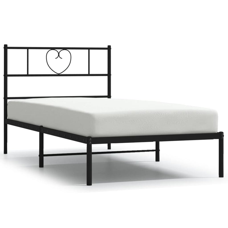 Metal Bed Frame with Headboard Black 107x203 cm