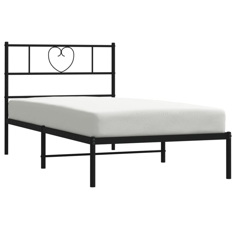 Metal Bed Frame with Headboard Black 107x203 cm