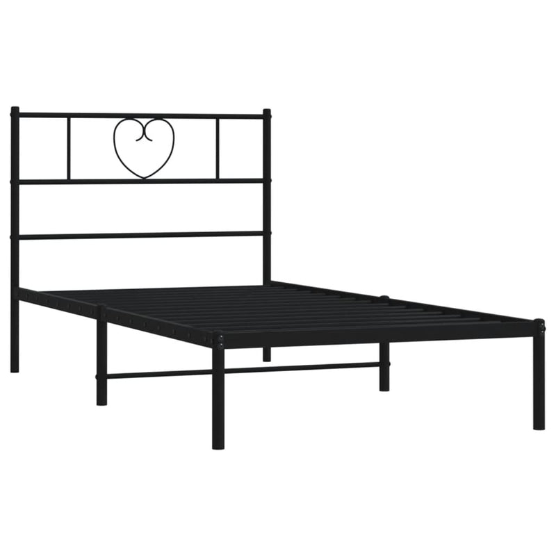 Metal Bed Frame with Headboard Black 107x203 cm