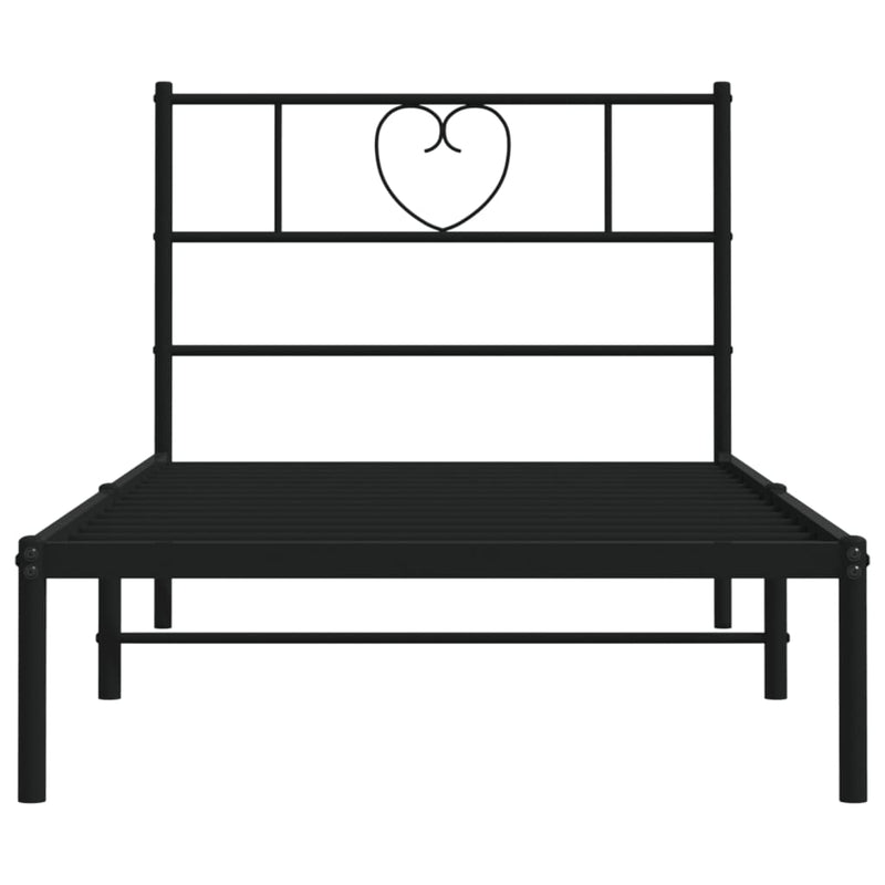 Metal Bed Frame with Headboard Black 107x203 cm