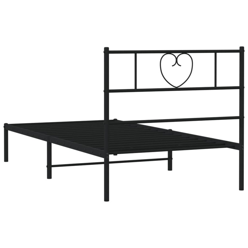 Metal Bed Frame with Headboard Black 107x203 cm