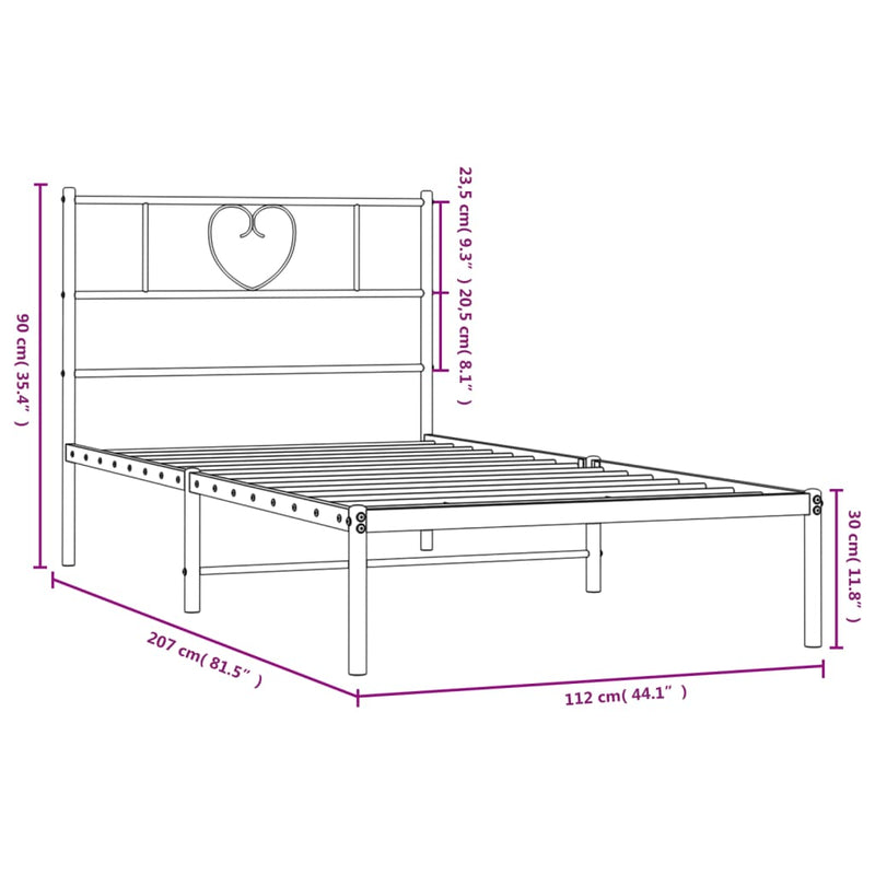 Metal Bed Frame with Headboard Black 107x203 cm