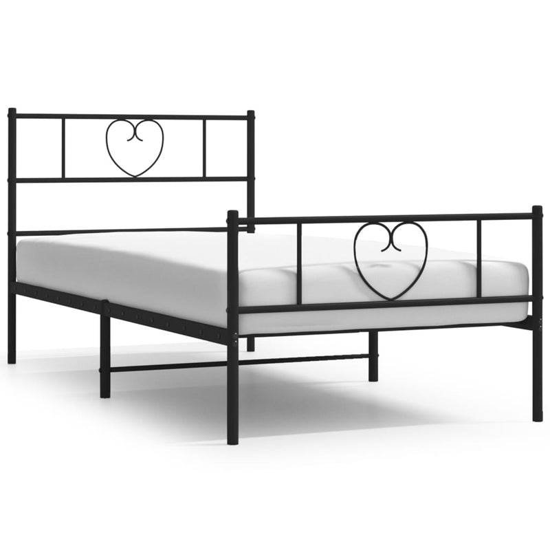 Metal Bed Frame with Headboard and Footboard Black 107x203 cm