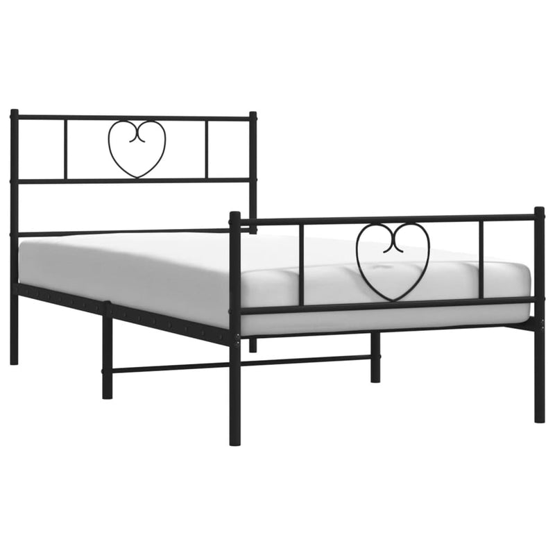 Metal Bed Frame with Headboard and Footboard Black 107x203 cm