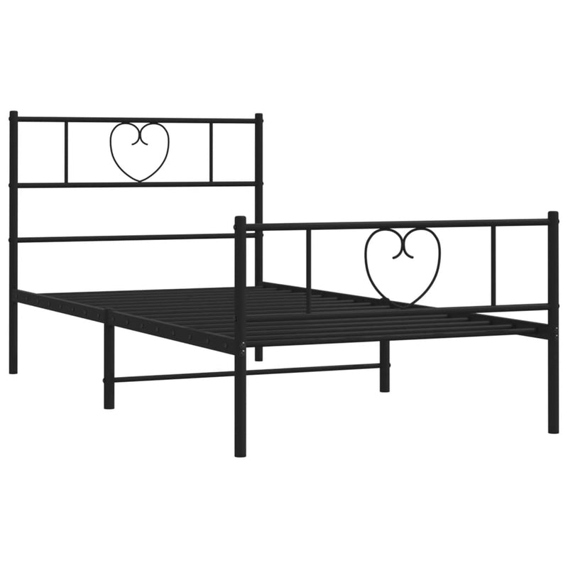 Metal Bed Frame with Headboard and Footboard Black 107x203 cm