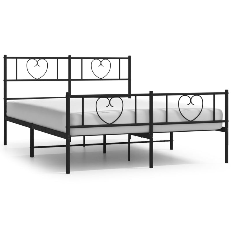 Metal Bed Frame with Headboard and Footboard Black 150x200 cm