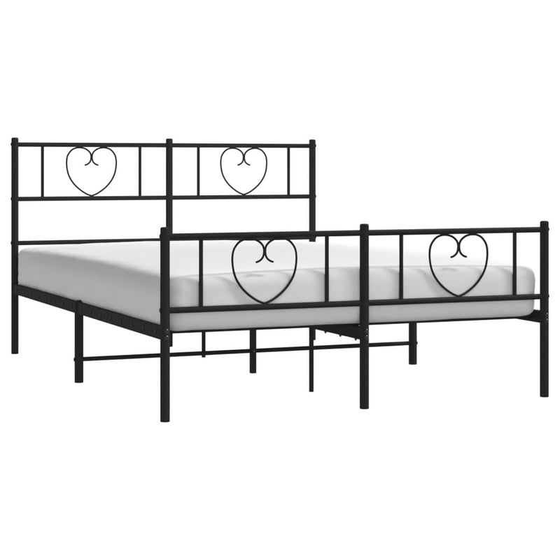 Metal Bed Frame with Headboard and Footboard Black 150x200 cm