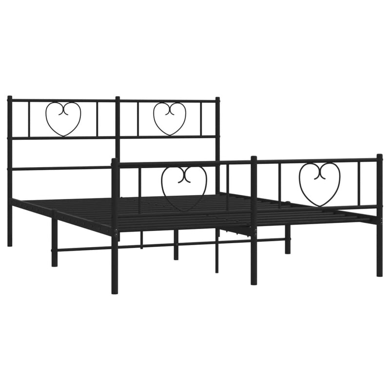 Metal Bed Frame with Headboard and Footboard Black 150x200 cm