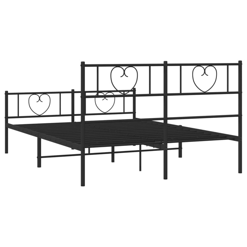 Metal Bed Frame with Headboard and Footboard Black 150x200 cm