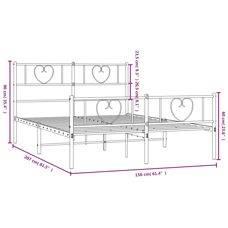 Metal Bed Frame with Headboard and Footboard Black 150x200 cm