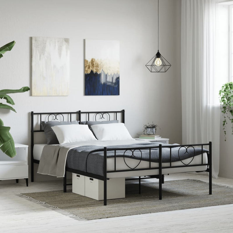 Metal Bed Frame with Headboard and Footboard Black 150x200 cm