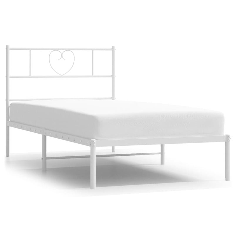 Metal Bed Frame with Headboard White 107x203 cm