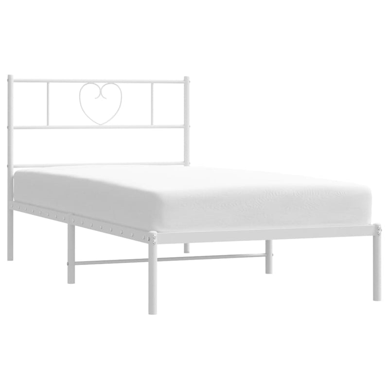 Metal Bed Frame with Headboard White 107x203 cm