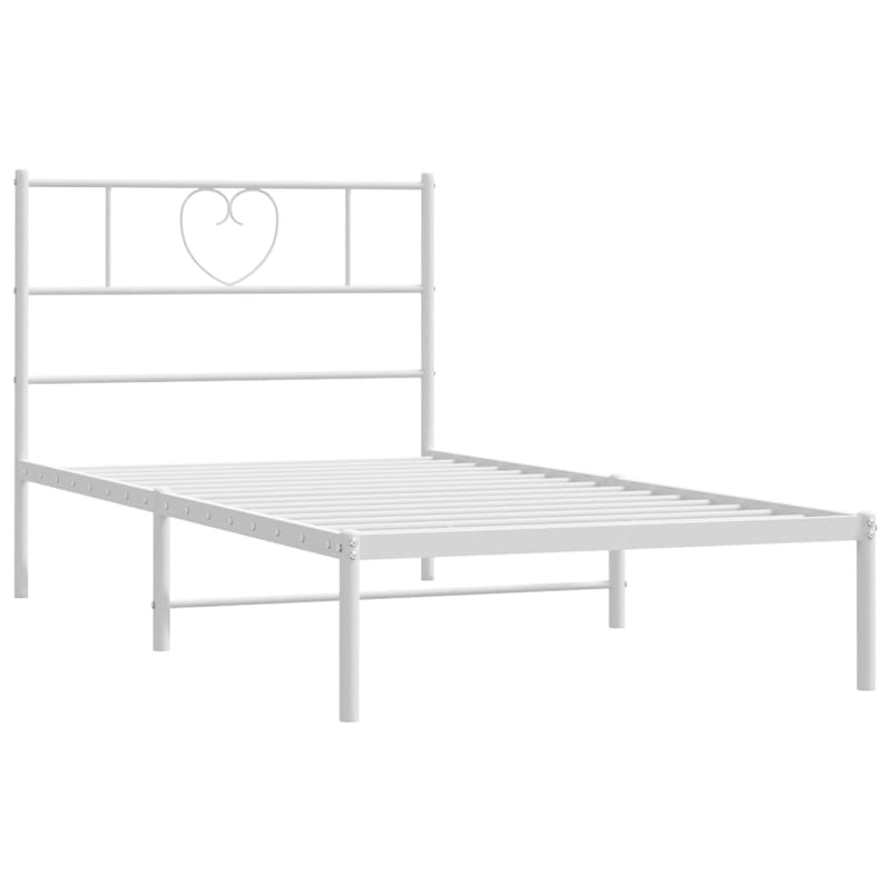 Metal Bed Frame with Headboard White 107x203 cm