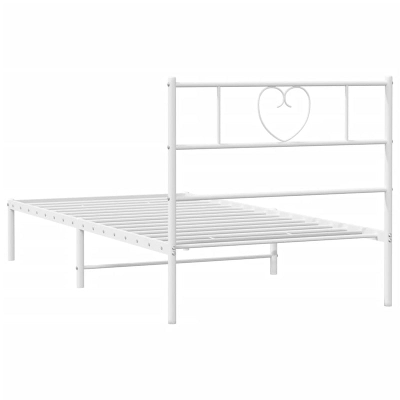 Metal Bed Frame with Headboard White 107x203 cm