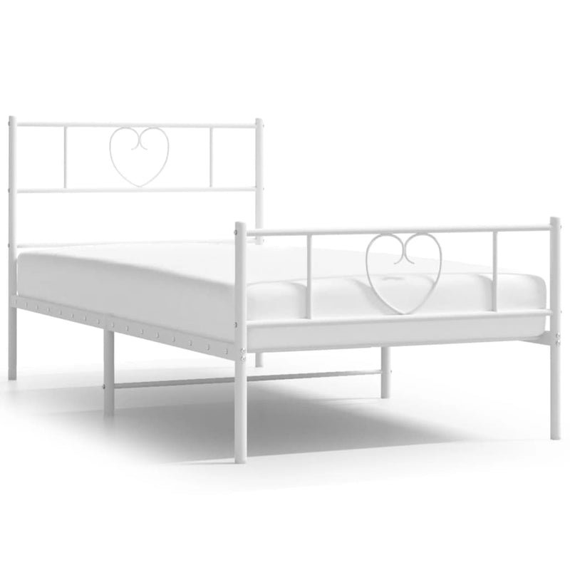 Metal Bed Frame with Headboard and Footboard White 107x203 cm