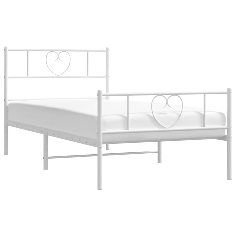 Metal Bed Frame with Headboard and Footboard White 107x203 cm