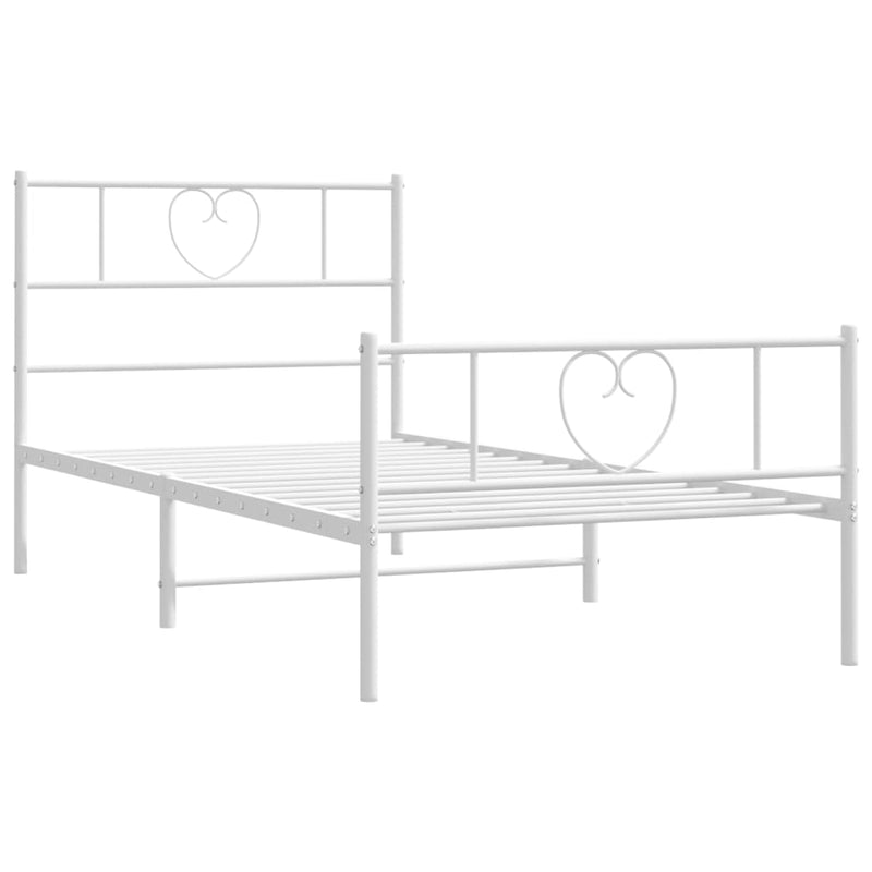 Metal Bed Frame with Headboard and Footboard White 107x203 cm