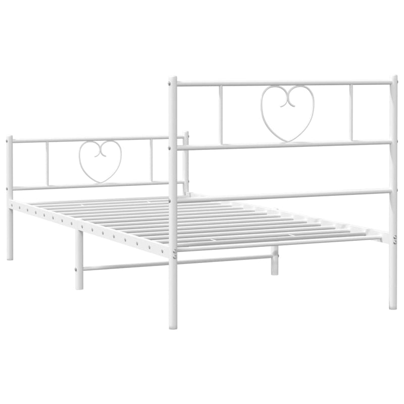 Metal Bed Frame with Headboard and Footboard White 107x203 cm