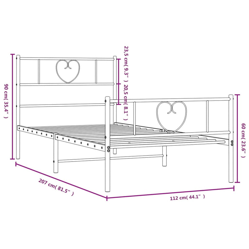 Metal Bed Frame with Headboard and Footboard White 107x203 cm