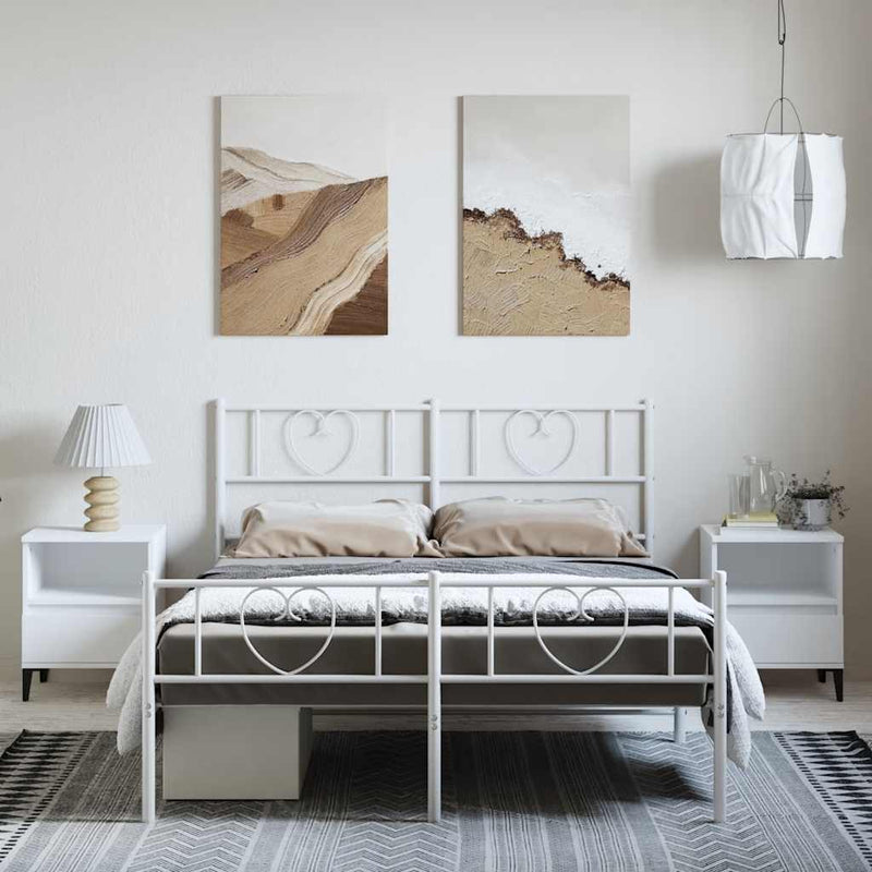vidaXL Metal Bed Frame without Mattress with Footboard White 150x200 cm