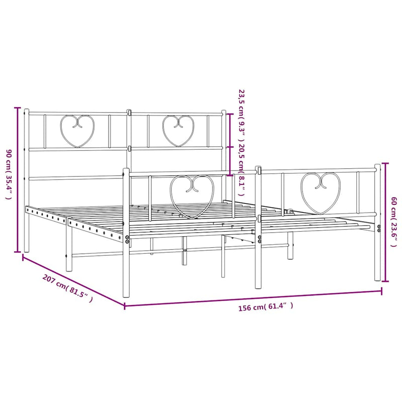 vidaXL Metal Bed Frame without Mattress with Footboard White 150x200 cm