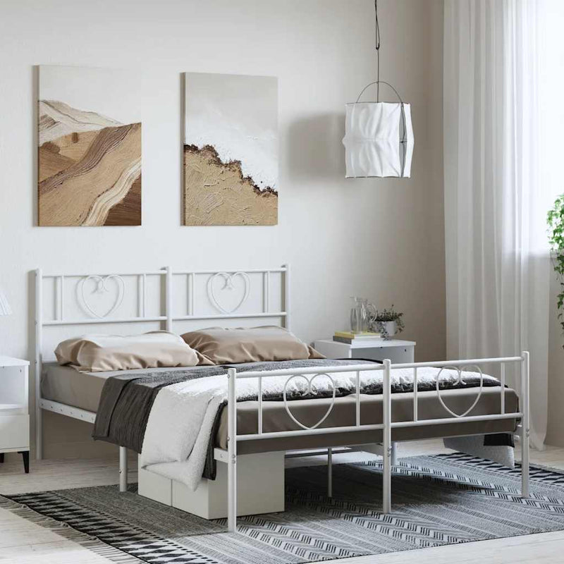 vidaXL Metal Bed Frame without Mattress with Footboard White 150x200 cm