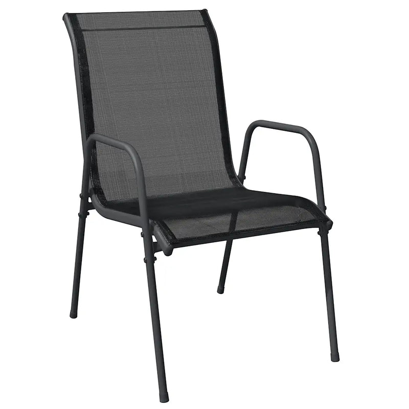 7 Piece Garden Dining Set Black Steel and Textilene