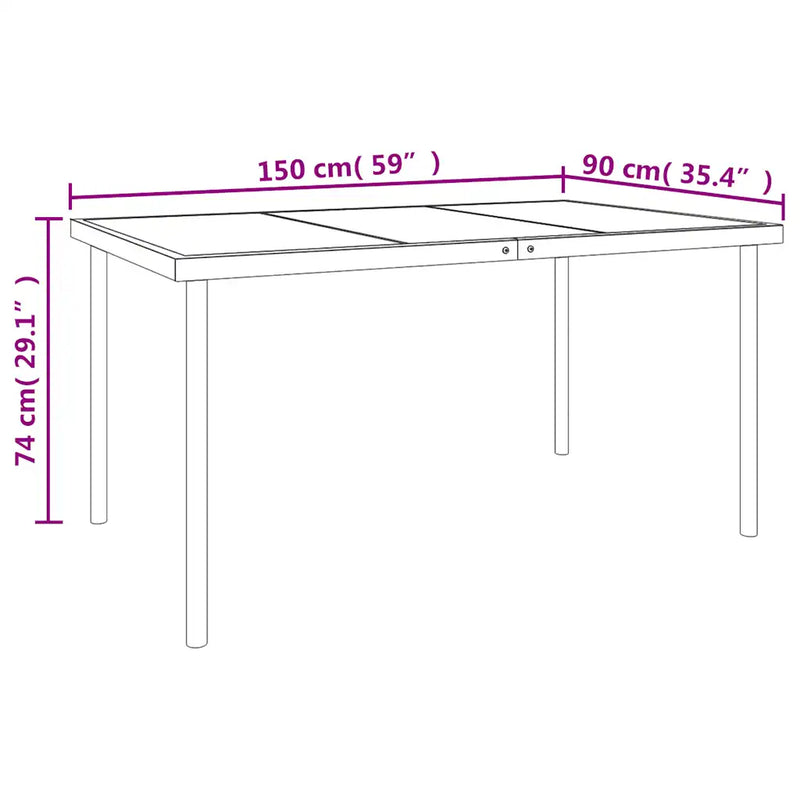 7 Piece Garden Dining Set Black Steel and Textilene