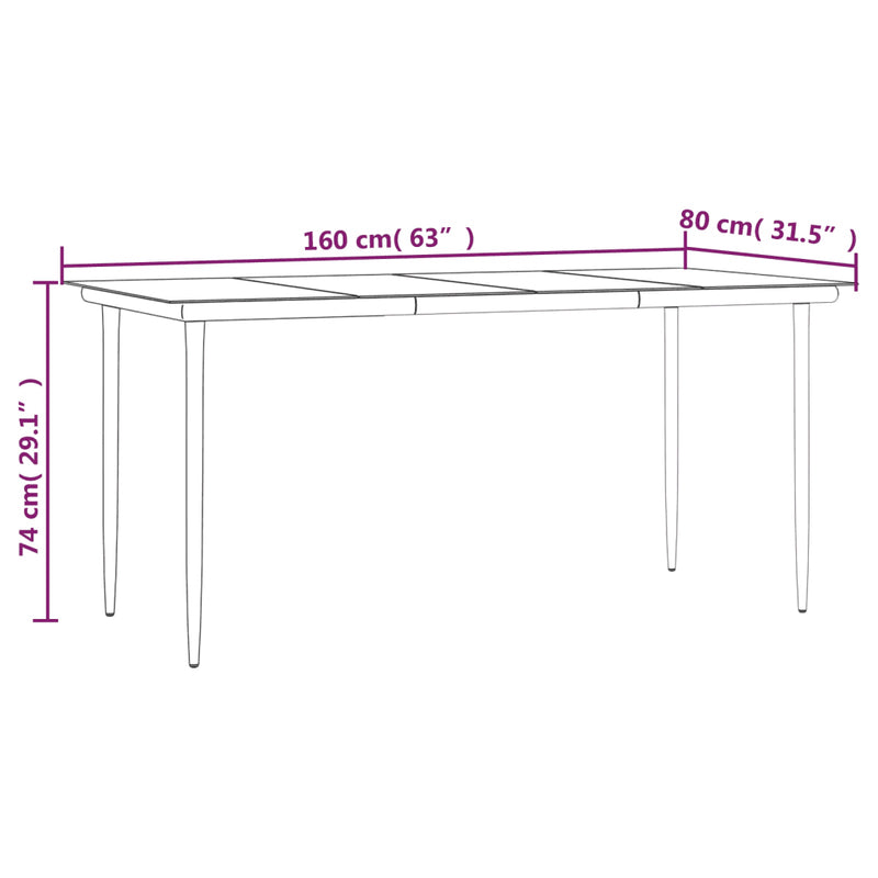 7 Piece Garden Dining Set Black Steel and Textilene