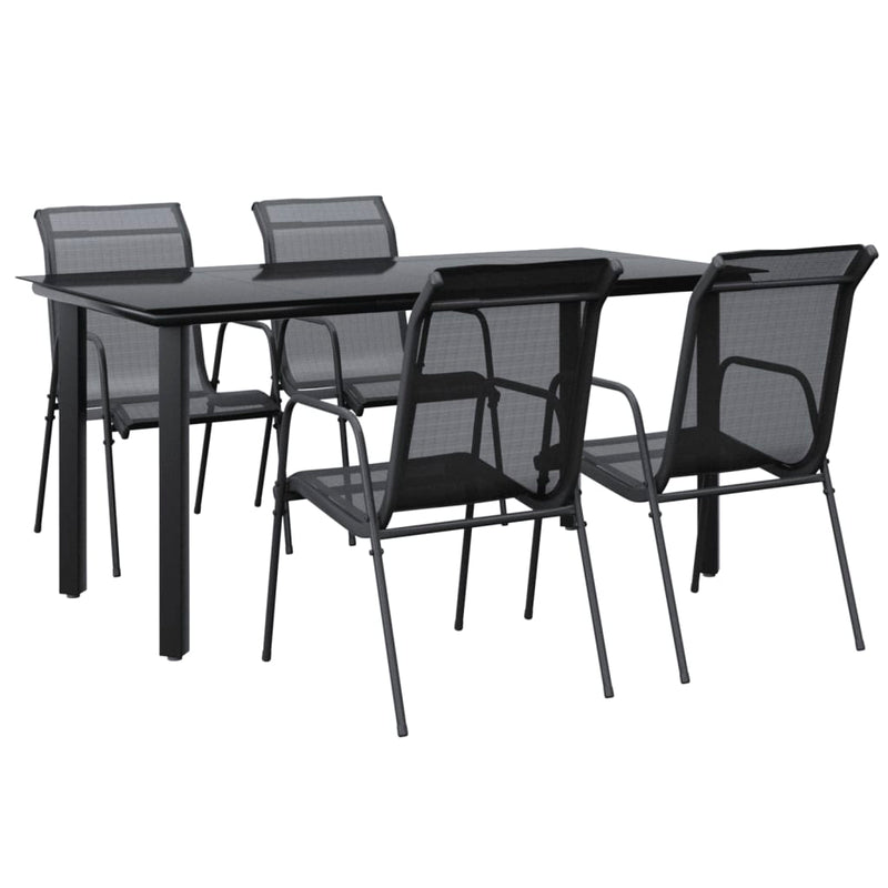 vidaXL 5 Piece Garden Dining Set Black Steel and Textilene