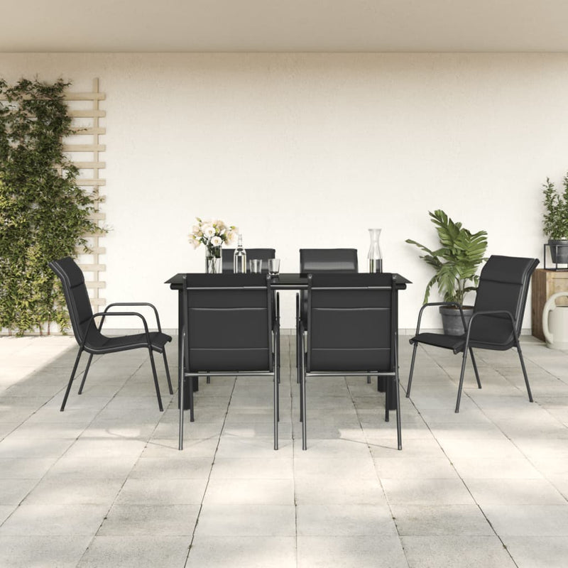 vidaXL 7 Piece Garden Dining Set Black Steel and Textilene