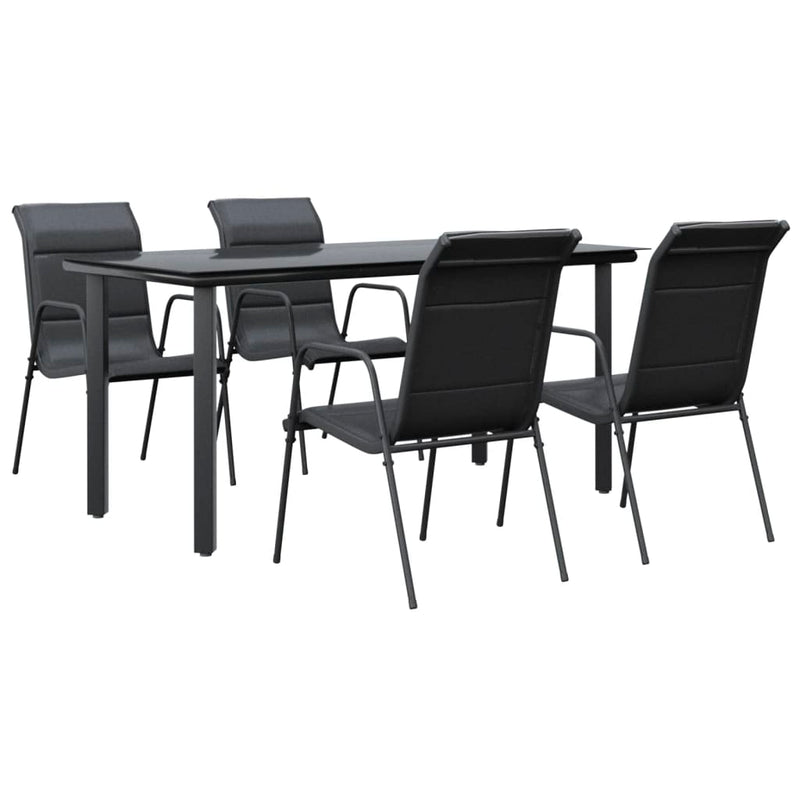 vidaXL 5 Piece Garden Dining Set Black Steel and Textilene