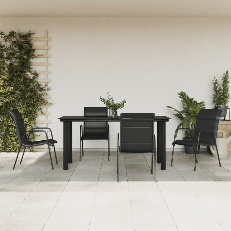 vidaXL 5 Piece Garden Dining Set Black Steel and Textilene