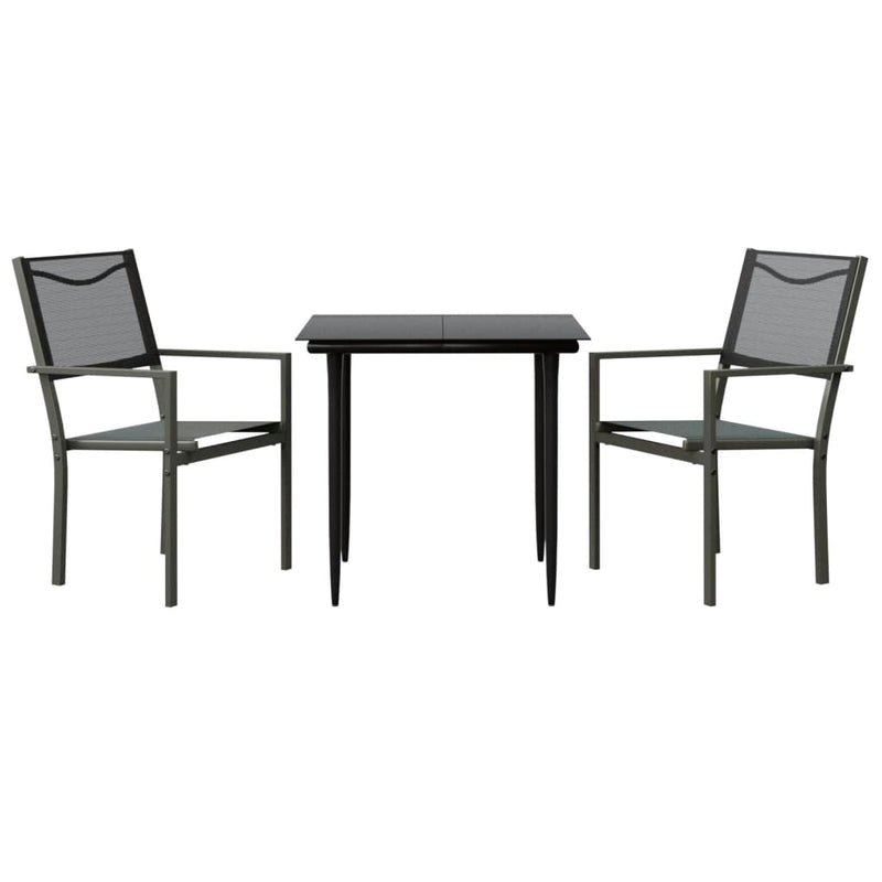 vidaXL 3 Piece Garden Dining Set Black Steel and Textilene