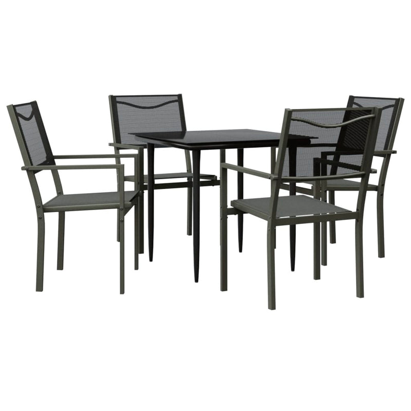 vidaXL 5 Piece Garden Dining Set Black Steel and Textilene