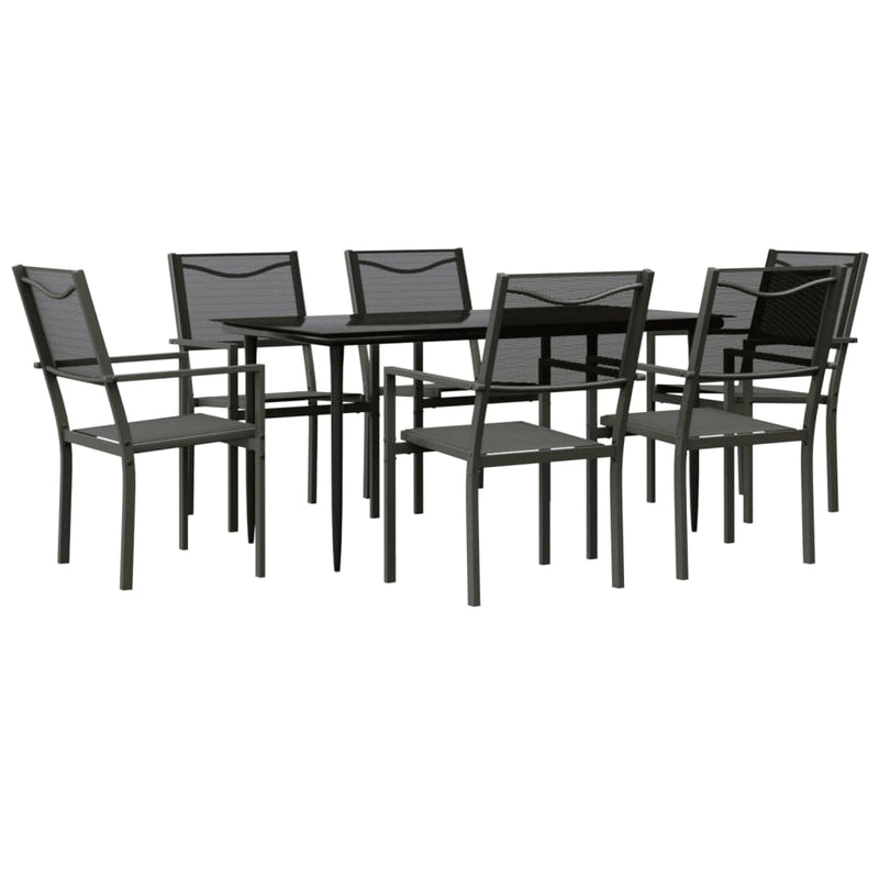 vidaXL 7 Piece Garden Dining Set Black Steel and Textilene