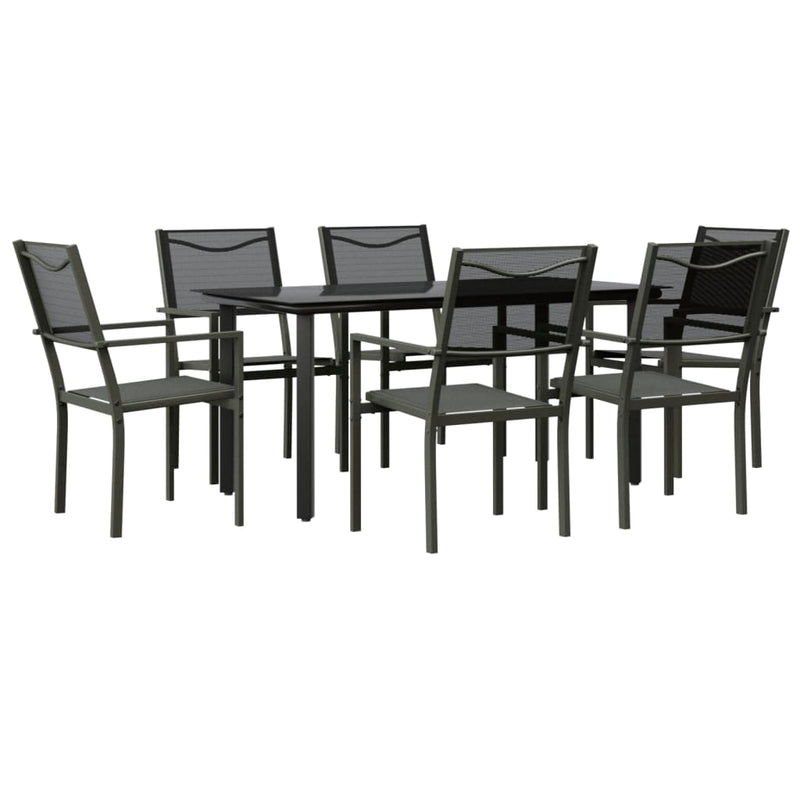 vidaXL 7 Piece Garden Dining Set Black Steel and Textilene